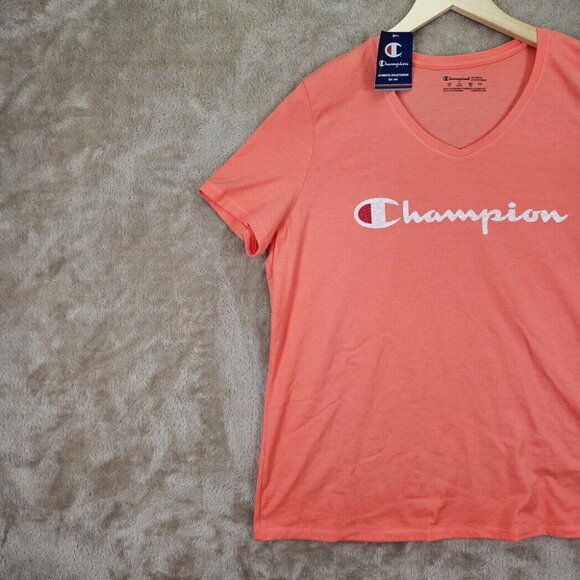 NWT Champion T-Shirt V Neck Women's Sz XXL 2XL Orange Pink Pullover Short Sleeve - Picture 7 of 10